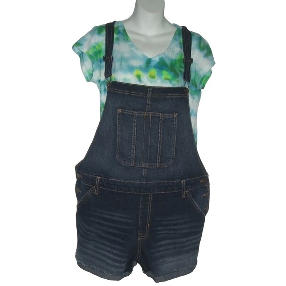 No Boundaries Shortalls Blue Distressed Overalls Shorts Summer Plus Size XXL 2X - Picture 1 of 6
